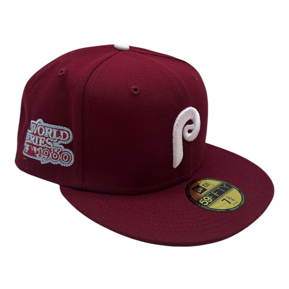 New Era 59Fifty Philadelphia Phillies 1980 World Series Hat Cap 7 3/4 Maroon Red